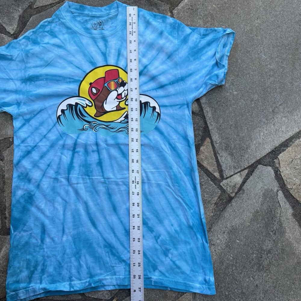Bucees Shirt Medium Adult Blue Tie Dye Get the Party Started Texas Wave Beaver - Picture 8 of 9
